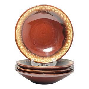 Nelson McCoy, Hull Pottery “Brown Drip” 4 Shallow Soup or All Purpose Bowls 7.5”
